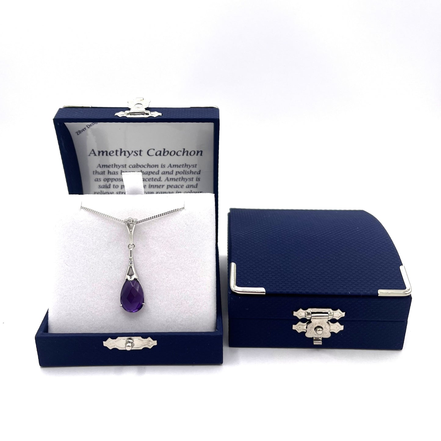 Sterling Silver Amethyst Facet & CZ Drop Necklace