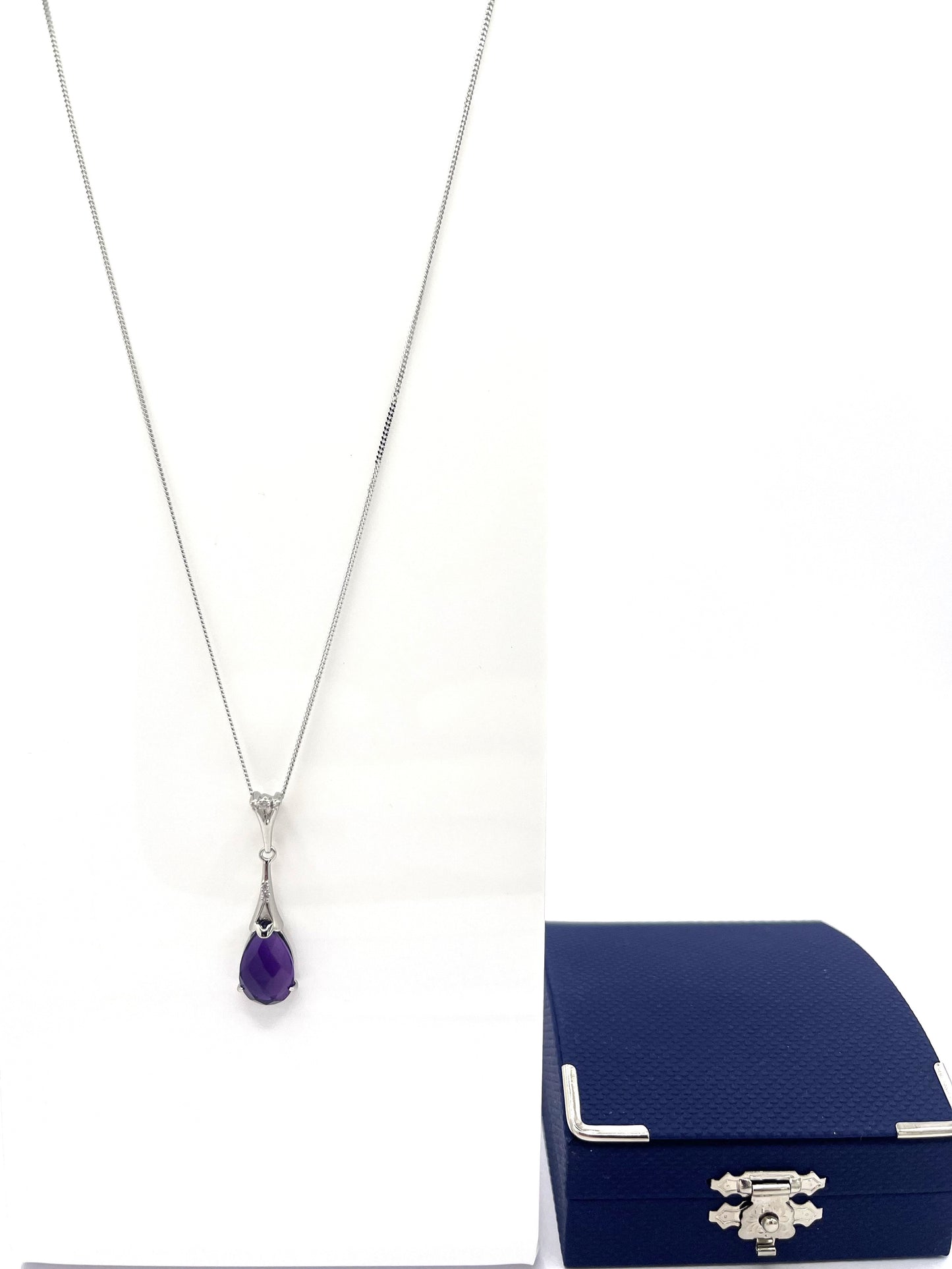 Sterling Silver Amethyst Facet & CZ Drop Necklace