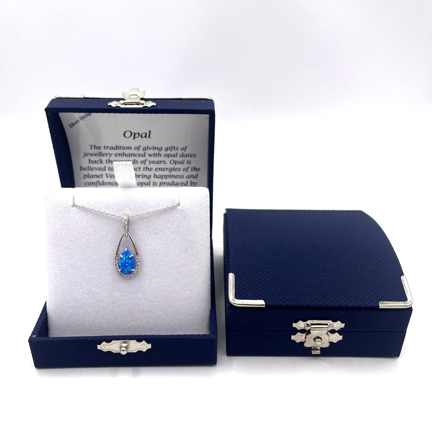 Sterling Silver Blue Opal & CZ Teardrop Necklace