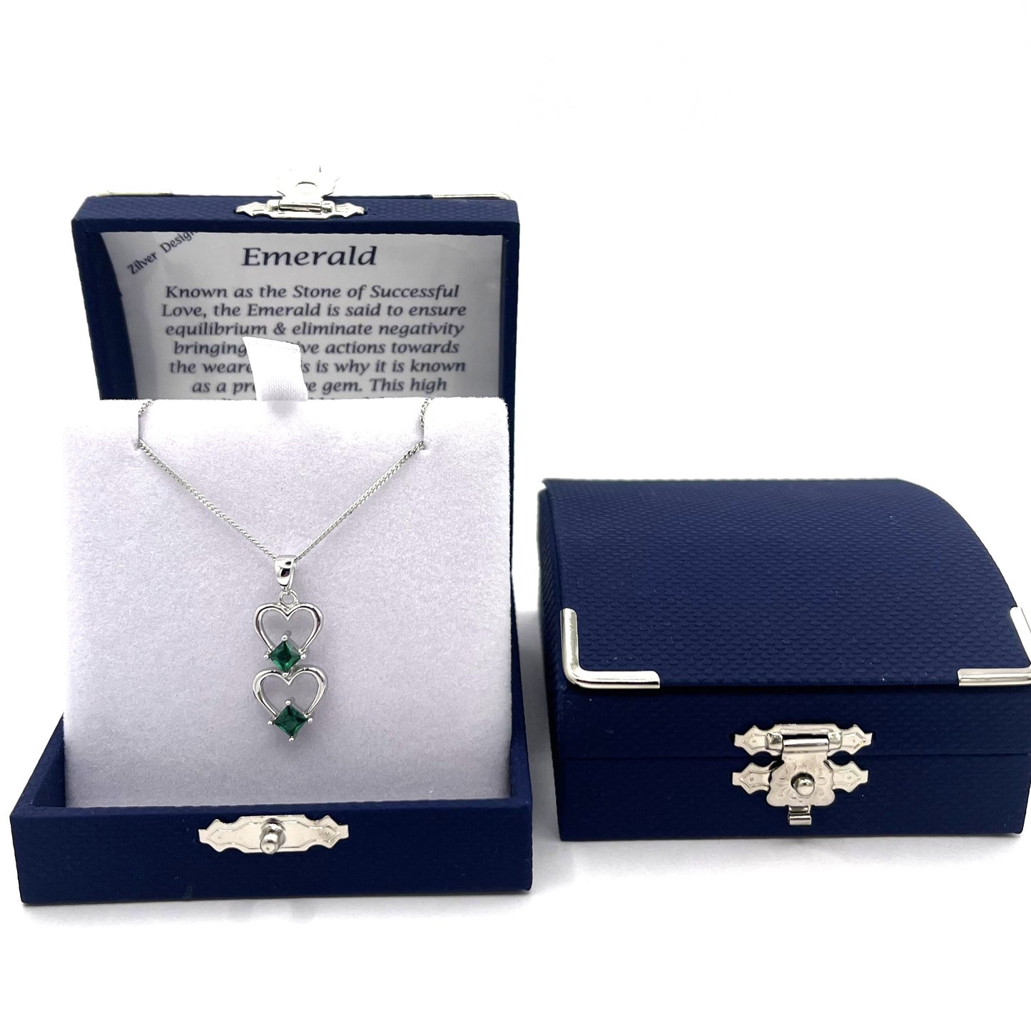 Sterling Silver Emerald Hearts Necklace