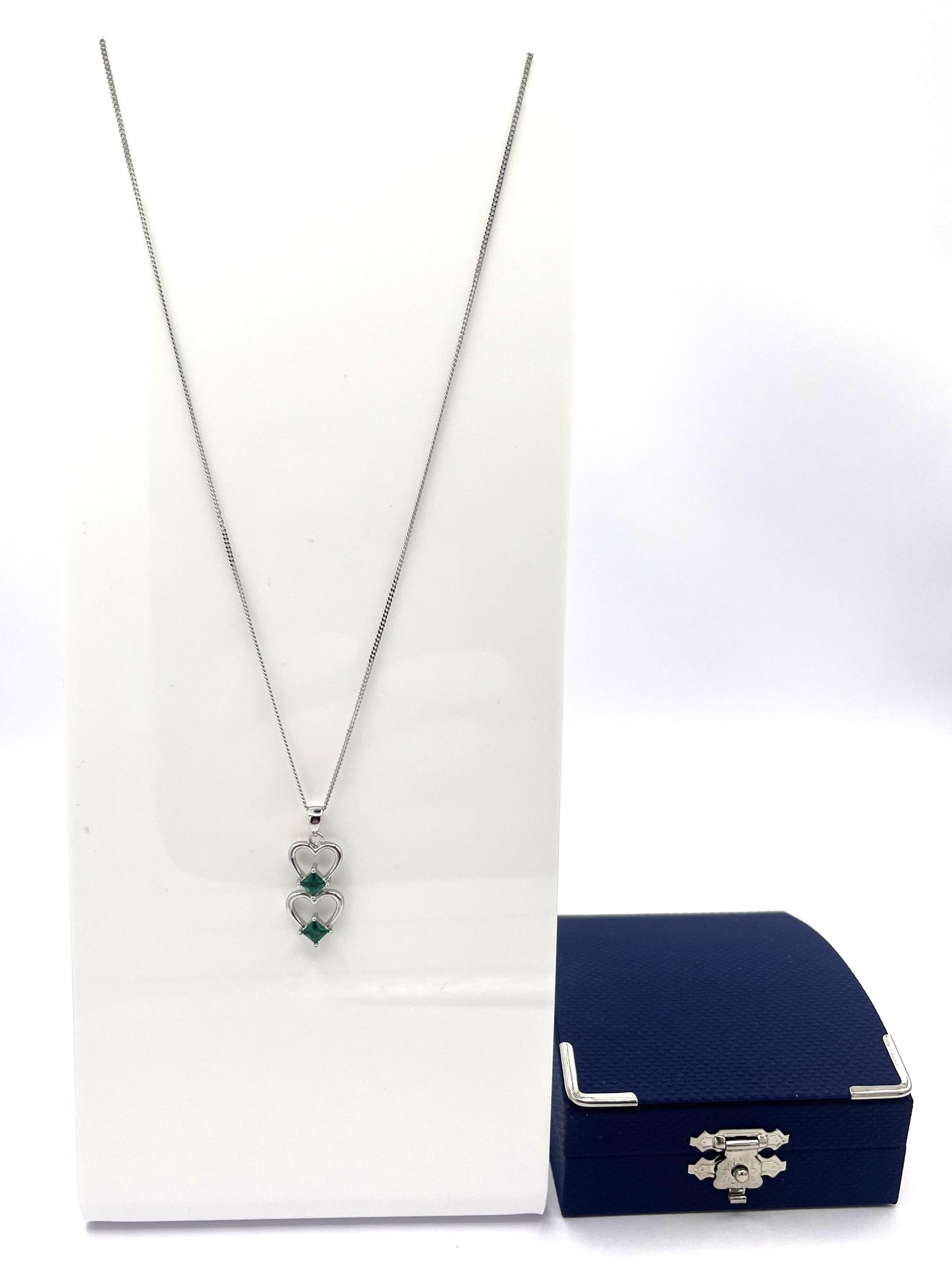 Sterling Silver Emerald Hearts Necklace