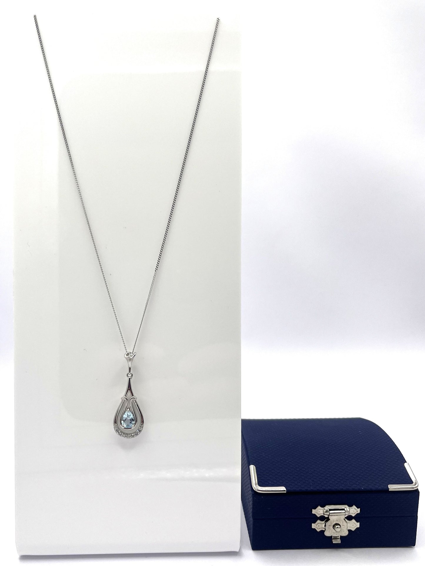 Sterling Silver Blue Topaz & Cubic Zirconia Necklace