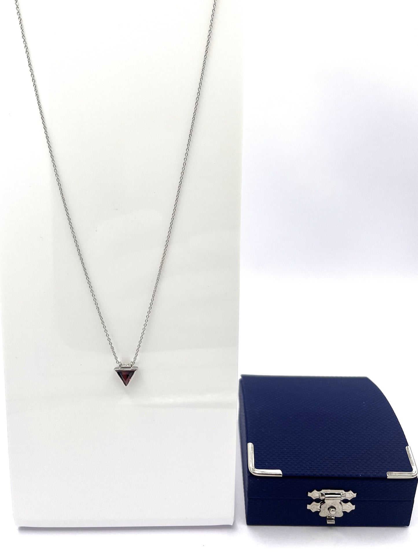 Sterling Silver Garnet Triangle Necklace