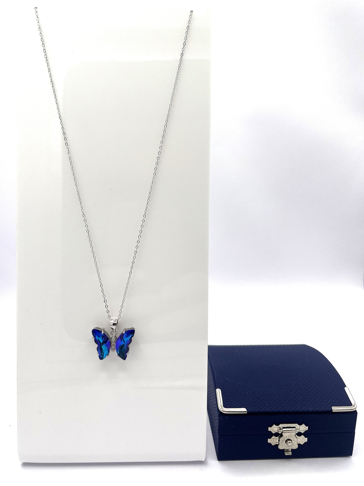 Sterling Silver Cubic Zirconia Purple Butterfly Necklace