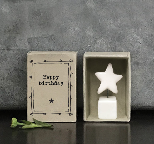 Porcelain Matchbox Standing Star - Happy Birthday