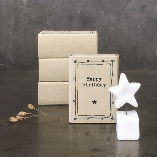 Porcelain Matchbox Standing Star - Happy Birthday