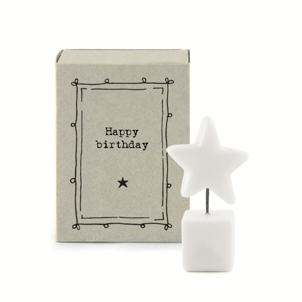 Porcelain Matchbox Standing Star - Happy Birthday