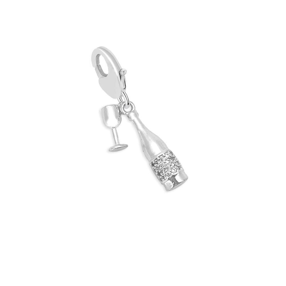 Silver Plated Charm - Wine Bottle & Glass