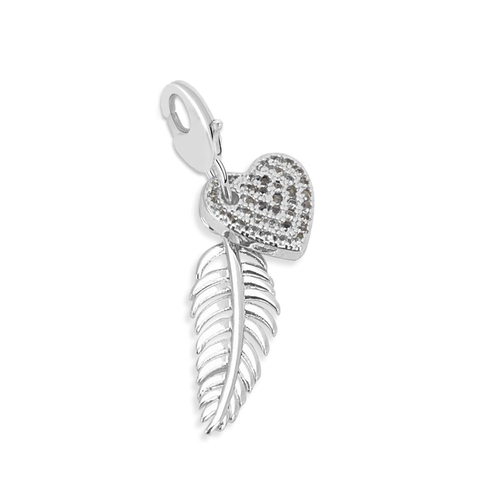 Silver Plated Charm - Feather & Heart