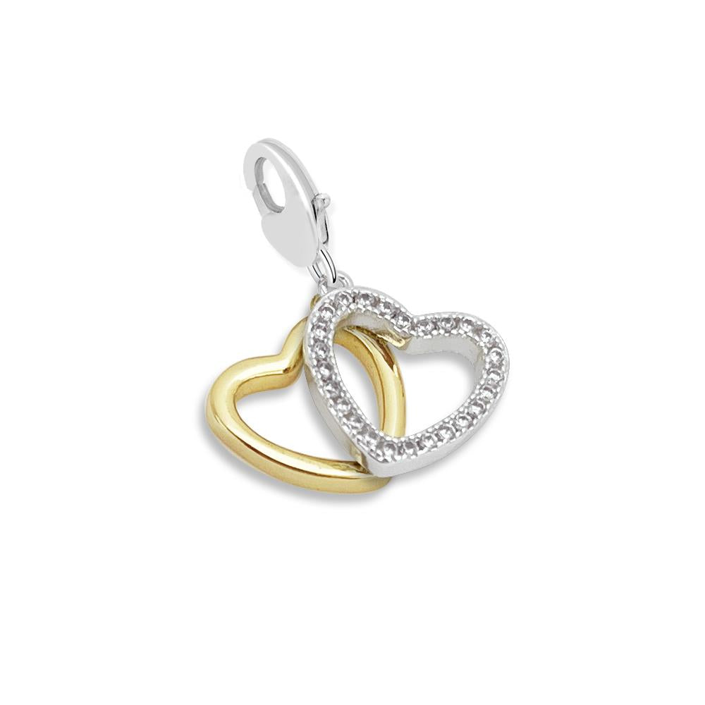 Silver Plated Charm - Two Open Hearts