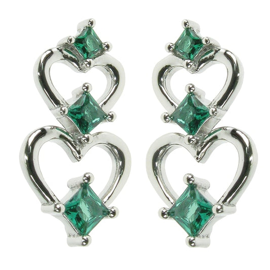 Sterling Silver Emerald Hearts Earrings