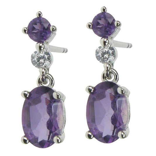 Sterling Silver Amethyst & Cubic Zirconia Earrings