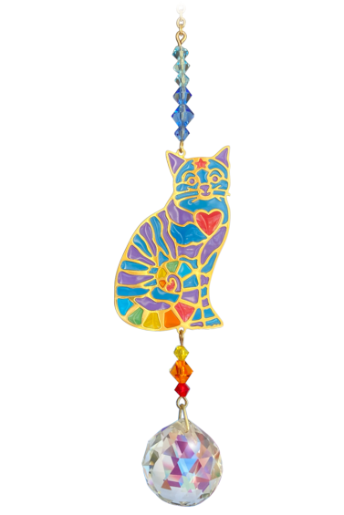 Crystal Dreams - Sitting Cat Heart - Rainbow