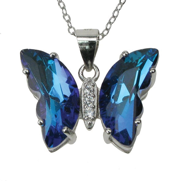 Sterling Silver Cubic Zirconia Purple Butterfly Necklace