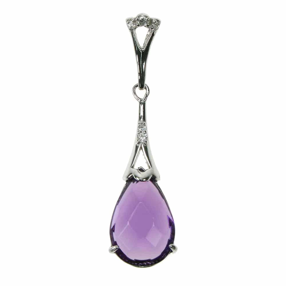 Sterling Silver Amethyst Facet & CZ Drop Necklace