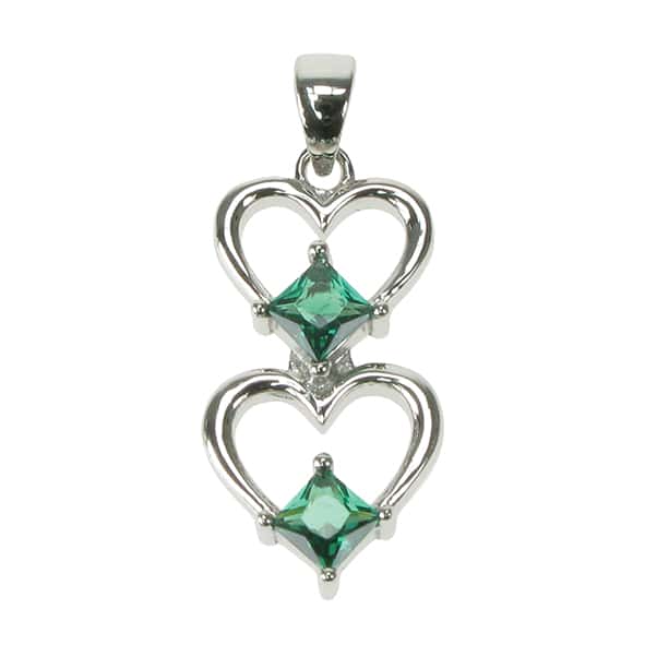 Sterling Silver Emerald Hearts Necklace