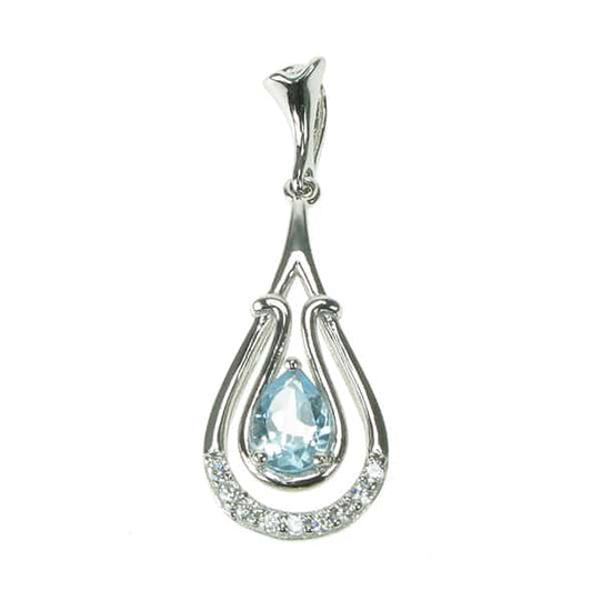 Sterling Silver Blue Topaz & Cubic Zirconia Necklace