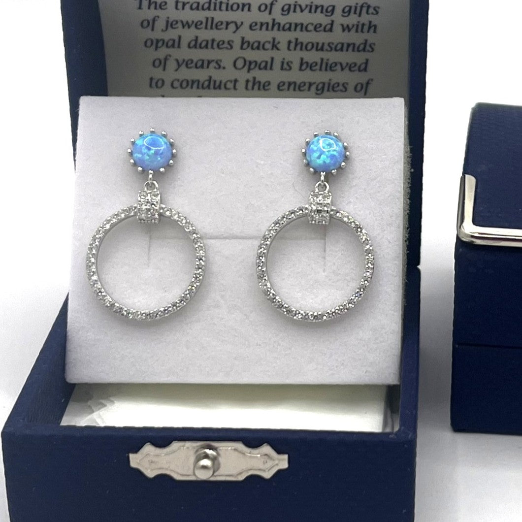 Sterling Silver Sky Opal & Cubic Zirconia Earrings