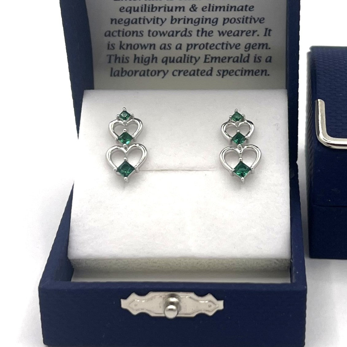 Sterling Silver Emerald Hearts Earrings