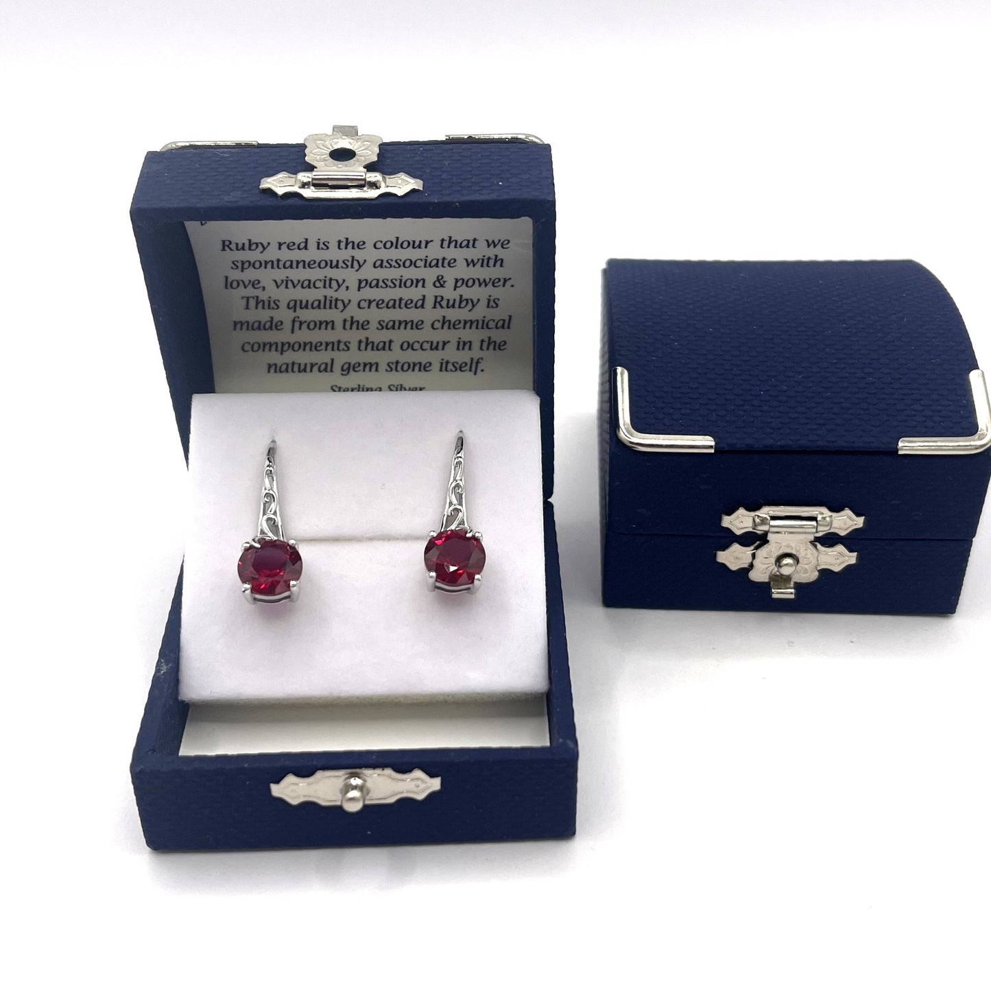 Sterling Silver Ruby Fancy Solitaire Earrings