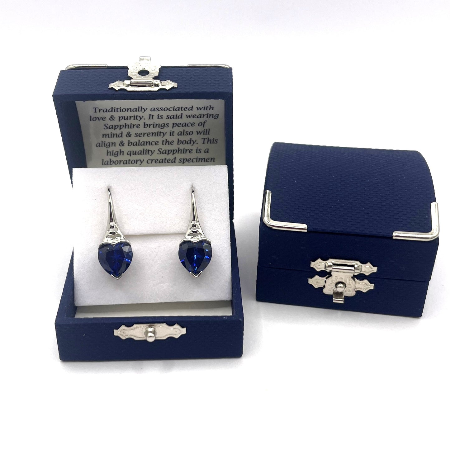 Sterling Silver Sapphire Simple Heart Earrings