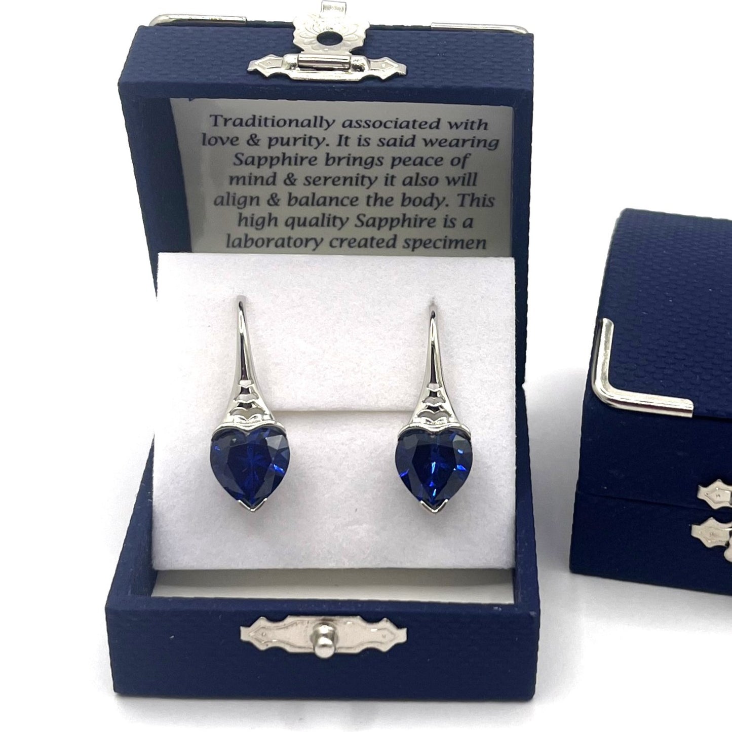 Sterling Silver Sapphire Simple Heart Earrings