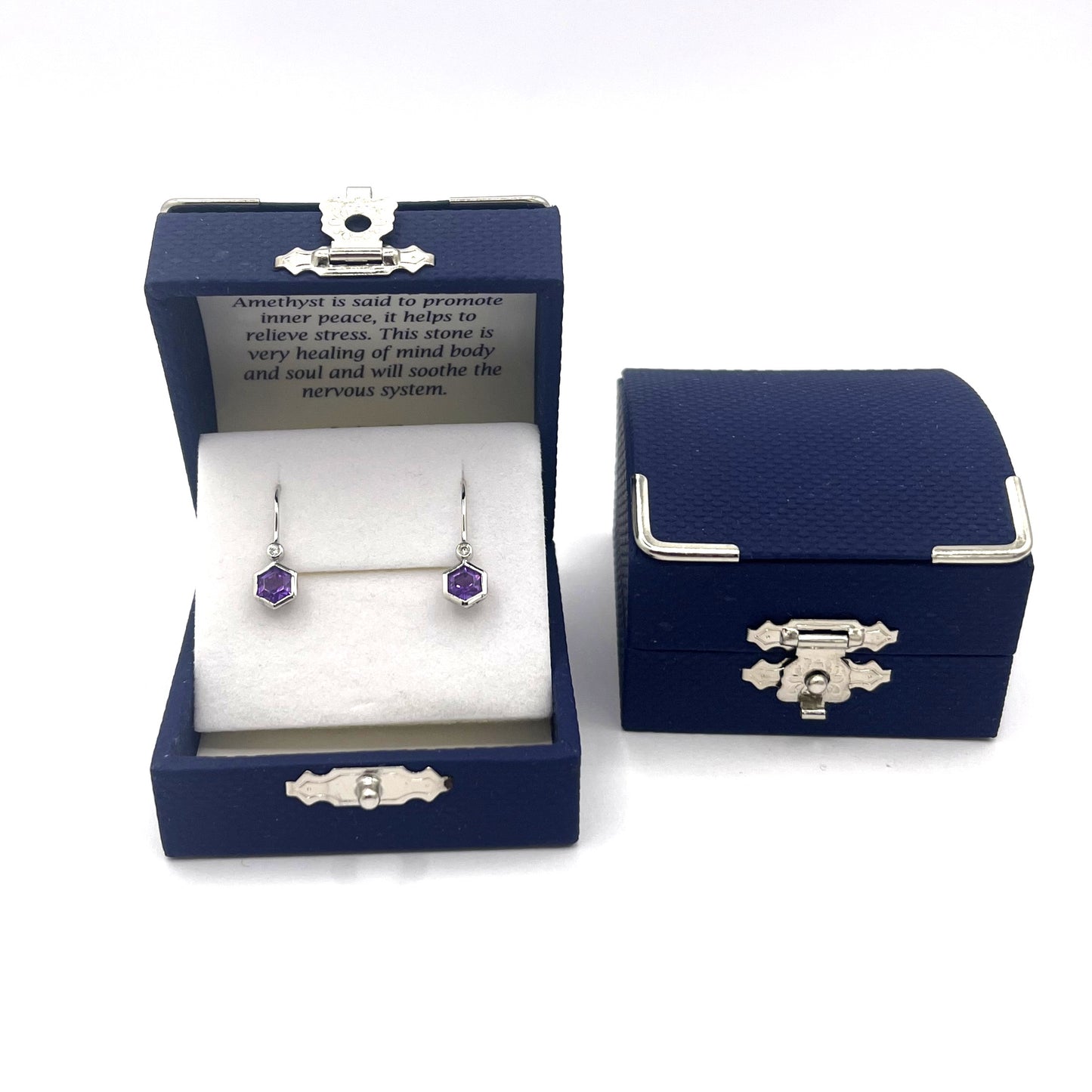 Sterling Silver Amethyst & Cubic Zirconia Hexagon Earrings