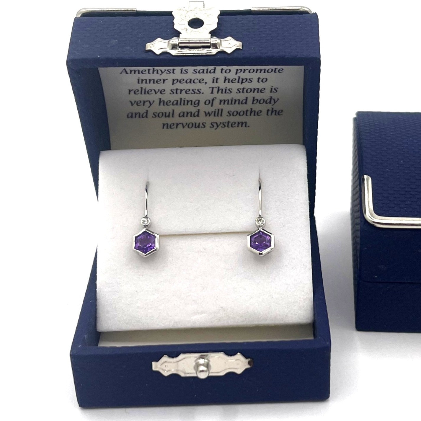 Sterling Silver Amethyst & Cubic Zirconia Hexagon Earrings