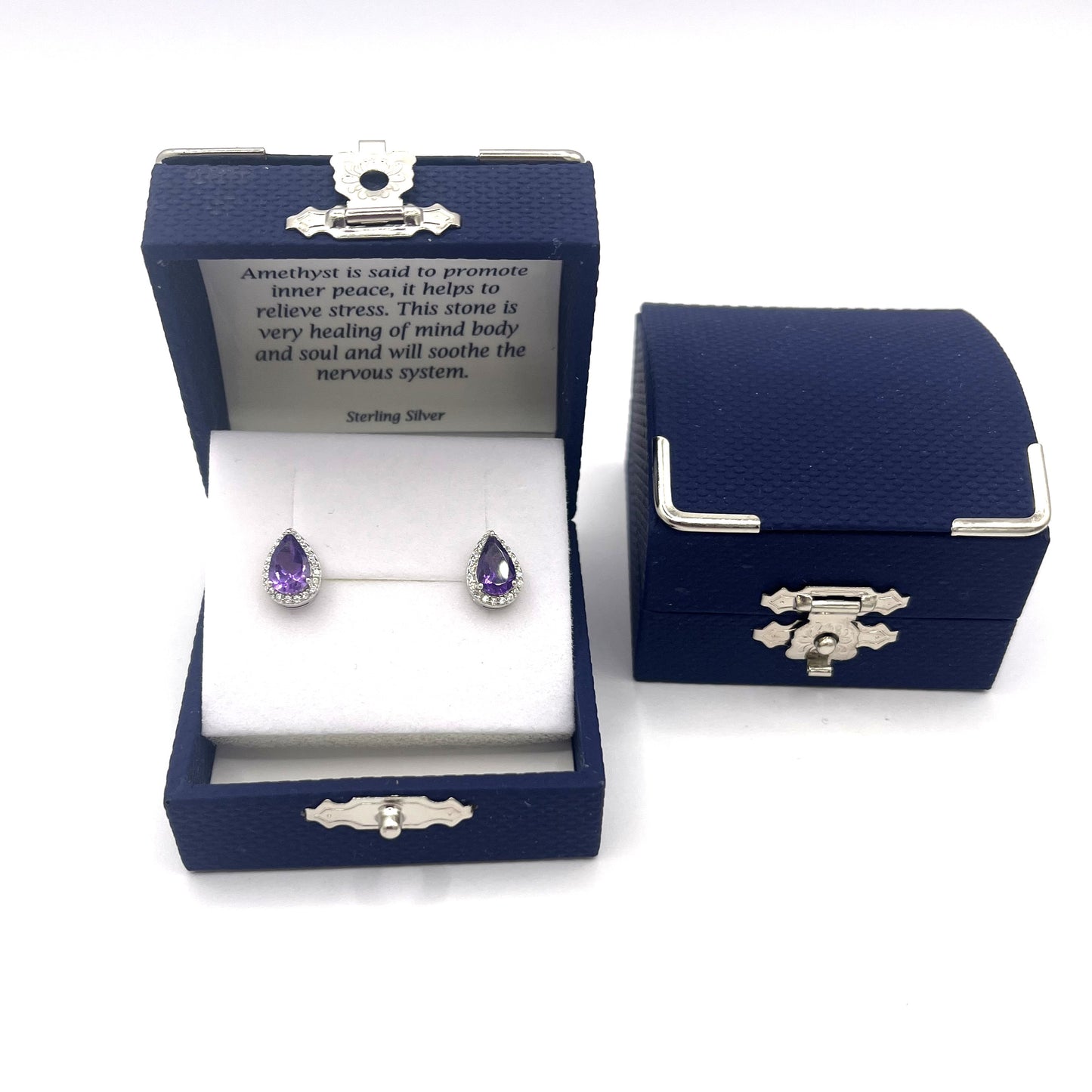 Sterling Silver Amethyst & Cubic Zirconia Pear Earrings