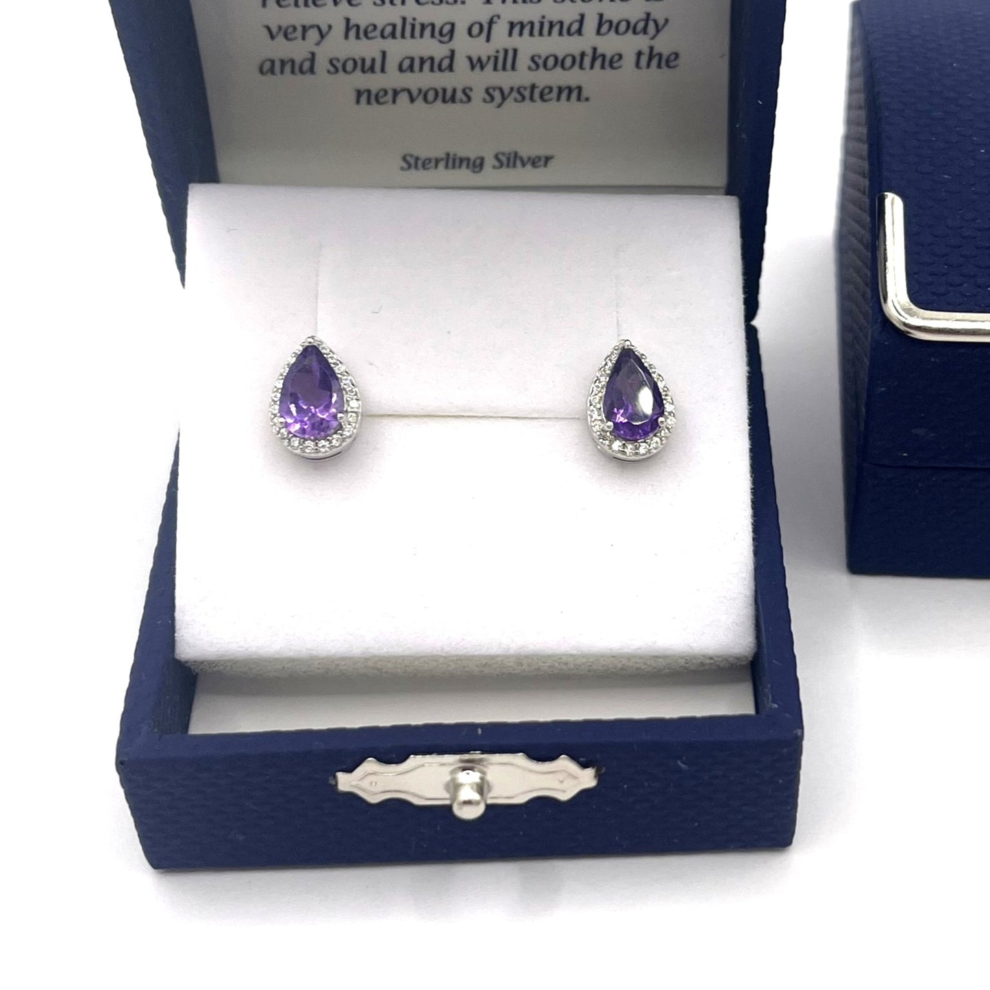 Sterling Silver Amethyst & Cubic Zirconia Pear Earrings